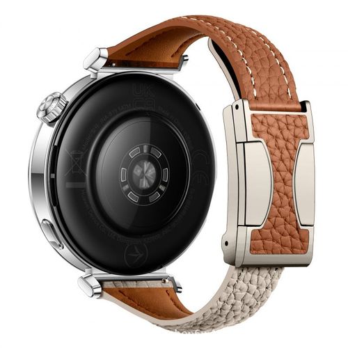 Bracelet De Montre Magntique  Double Boucle En C Pour Huawei Gt4/Petite Taille, Motif Litchi, Compatible Avec Honor 4pro18/22-Marron Et Gris Clair - [Cadran Gt4 41 Mm] 18 Mm