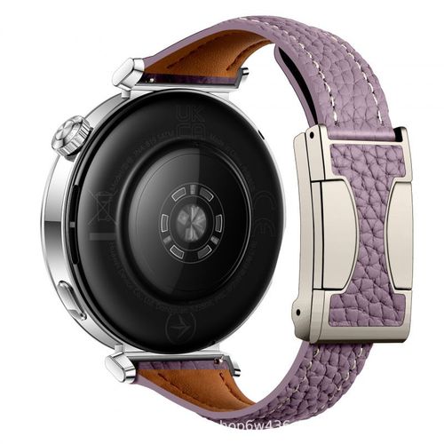 Bracelet De Montre Magntique  Double Boucle En C Pour Huawei Gt4/Petite Taille, Motif Litchi, Compatible Avec Honor 4pro18/22-Violet - [Cadran Gt3 46 Mm] 22 Mm