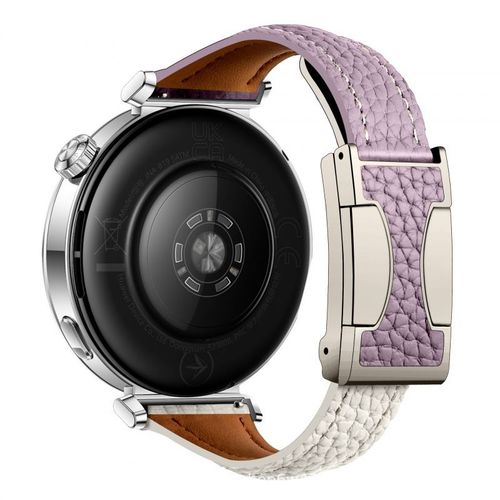 Bracelet De Montre Magntique  Double Boucle En C Pour Huawei Gt4/Petite Taille, Motif Litchi, Compatible Avec Honor 4pro18/22-Violet Et Beige - [Cadran Watch4 46 Mm] 22 Mm