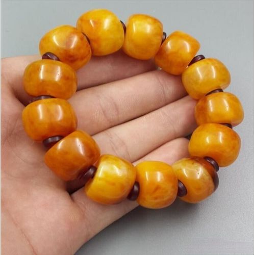 Bracelet lastique En Ambre De La Baltique Naturel Pour Hommes Et Femmes, Perles D'ambre En Cire D'abeille Jaune Et Beurre Ancien
