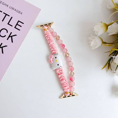 Bracelet lastique Mignon Kt Hello Kitty Adapt  L'apple Watch Apple S10 Watch Iwatch9876se-Corde lastique Rose Universelle 38/40/41 (10e Gnration 42 Mm)