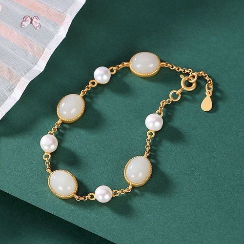 Bracelet En Argent Incrust De Perles De Calcdoine Htian Naturelles, Design Inspir, Rtro, Lger, Luxe, Breloque, Bijoux Pour Femmes