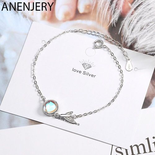 Bracelet En Argent Sterling 925 Pour Femme, Joli Bijou En Forme De Queue De Poisson, Pierre De Lune, Dgrad Color, Tendance, S-B263