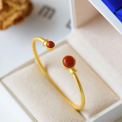 Bracelet En Argent Sterling S925 Incrust D'agate Rouge Du Sud, Bracelet Fin  Extrmit Ouverte, Simple, Artisanat Ancien