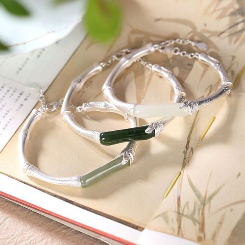 Bracelet En Bambou Calcdoine Hetian Naturel Incrust, Nouveau Design De Niche Classique De Style Chinois, Bijoux De Marque Ajustables Pour Femmes