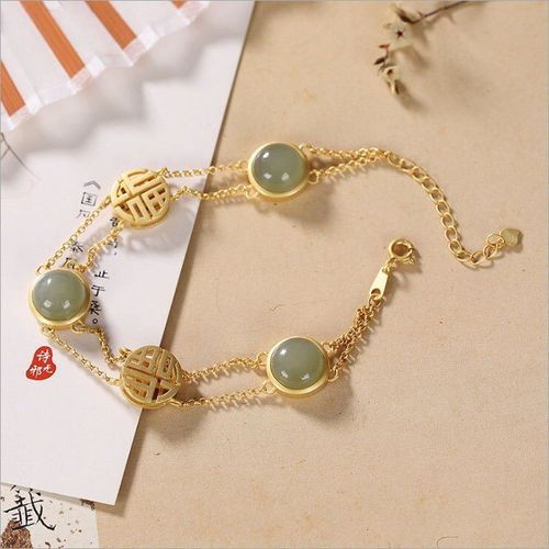 Bracelet En Calcdoine Hetian Naturelle, Double Incrustation, Classique, lgant, Dor, Lger, Luxe, Breloque, Bijoux Pour Femmes