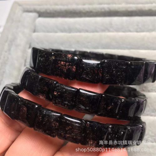 Bracelet En Cristal De Quartz Rutil Noir Naturel Vritable, Perles Rectangulaires Claires Extensibles Pour Femmes Et Hommes, Brsil Aaaaaa, 9x9mm