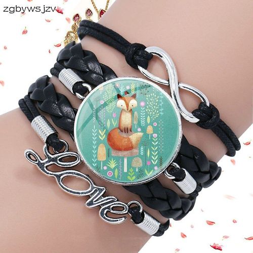 Bracelet En Cuir Noir Multicouche, Cabochon En Verre, Bijoux De Dclaration Pour Filles, Maxi Collier Renard Dans Les Fleurs