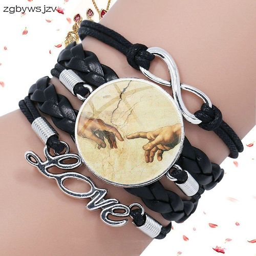 Bracelet En Cuir Noir Multicouche, Cristal De Verre, Bijoux Pour Femmes Et Enfants, Cration D'adam