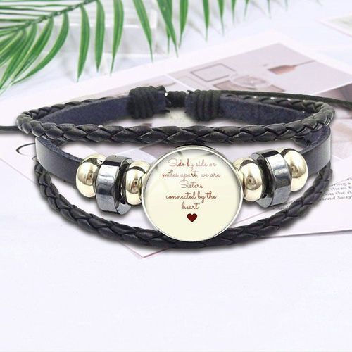 Bracelet En Cuir Noir Pour Femmes, Cabochon En Verre, Bijoux, Bijouterie Cte  Cte Ou  Distance, Nous Sommes SUrs Connectes