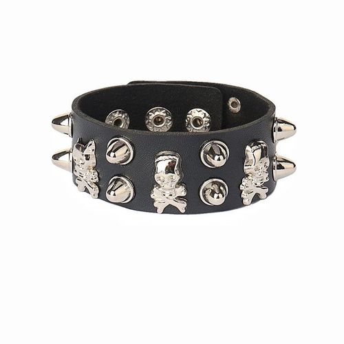 Bracelet En Cuir Noir Pour Hommes Et Femmes,Mode Punk,Bracelet En Mtal Risale,Breloque  Goujon,Bracelet Rond Des Annes 80,Bijoux Gothiques Rock