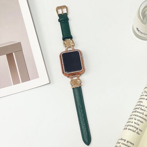 Bracelet En Cuir Souple Rouge Limit Pour Apple Watch, Compatible Avec Les Modles De La Gnration 978 Et Iwatch 6543se-Boucle Pacha Dog Vert Fonc Or Rose - 42 Mm/44 Mm/45 Mm/49 Mm
