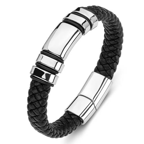 Bracelet En Cuir Tress Noir Multicouche Pour Hommes, Bijoux De Fte De Poignet, Breloque De Mode Classique