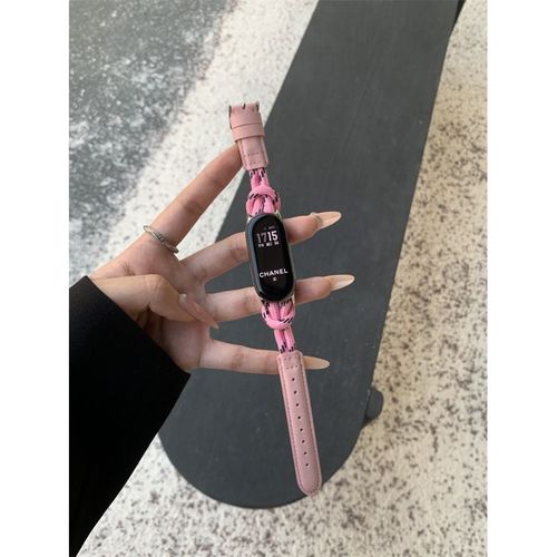 Bracelet En Cuir Vritable  Boucle Unique Pour Xiaomi 9pro/8, Compatible Nfc, Universel, Huawei 9/8, Tendance-Rose - Bracelet Xiaomi Mi Band 9/Nfc [Version Nfc Universelle/