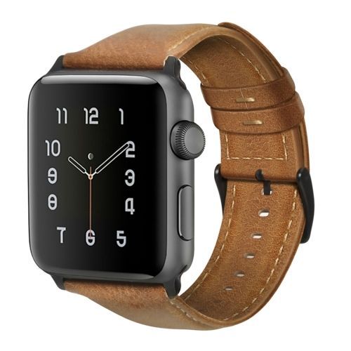 Bracelet En Cuir Vritable Cir  L'huile Pour Apple Watch Series 7 (41 Mm), 6, Se, 5, 4 (40 Mm), 3, 2, 1 (38 Mm) - Jaune Marron