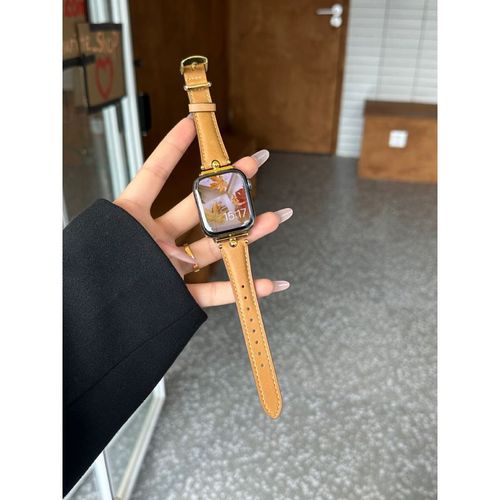 Bracelet En Cuir Vritable De Haute Qualit Pour L'automne Et L'hiver, Adapt  La Gnration Apple Watch 23456s7s8 S109iwatch-Curcuma Boucle Dore - 38/40/41/(10e Gnration 42 Mm) Universelle
