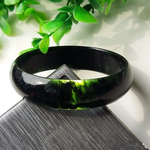 Bracelet En Jade  Encre Noire Chinoise Naturelle, Large Bande Sculpte  La Main, Bijoux  La Mode, Bracelets En Noir Et Vert Pour Hommes Et Femmes
