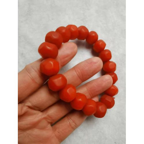Bracelet En Jade D'agate Rouge Du Sud Naturel Pour Femmes, Bijoux En Jade De Jade Sculpt  La Main En Polygone Pour Femmes