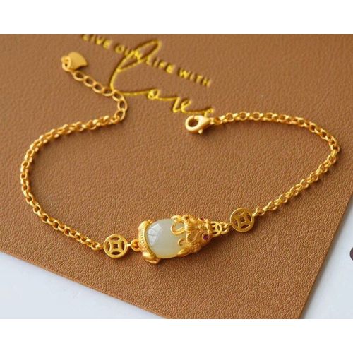 Bracelet En Jade Naturel Hetian Pi Xiu, En Argent Sterling S925 Incrust, Style Artistique Ancien, lgant Bracelet Porte-Bonheur Pour Femmes,  Offrir  Maman