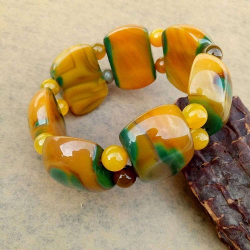Bracelet En Jade Sculpt  La Main En Agate Colore Naturelle, Bijoux Boutique De Mode Pour Hommes Et Femmes, Jaune-Vert, Accessoires Cadeaux