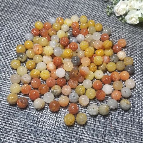 Bracelet En Jade Vert Naturel Sculpt  La Main, Perles De Jade Vert De Citrouille, Perles De Jade De Lotus  Faire Soi-Mme, Cadeau, 6 Pices/Lot