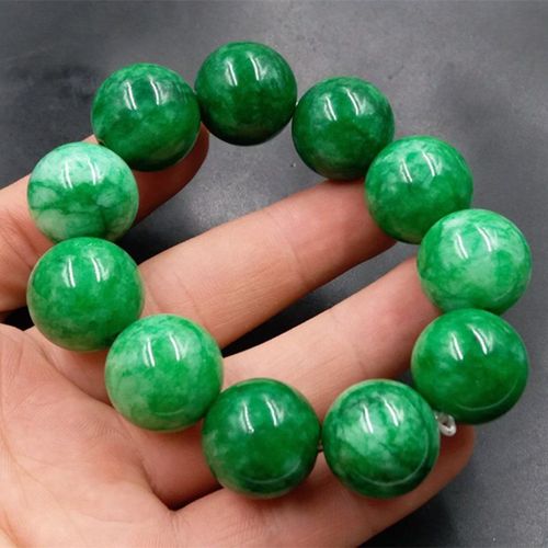 Bracelet En Jade Vert Vritable Fait  La Main, 100%, 7a, meraude, Motif Sculpt  La Main, Fleur, Perles Vertes