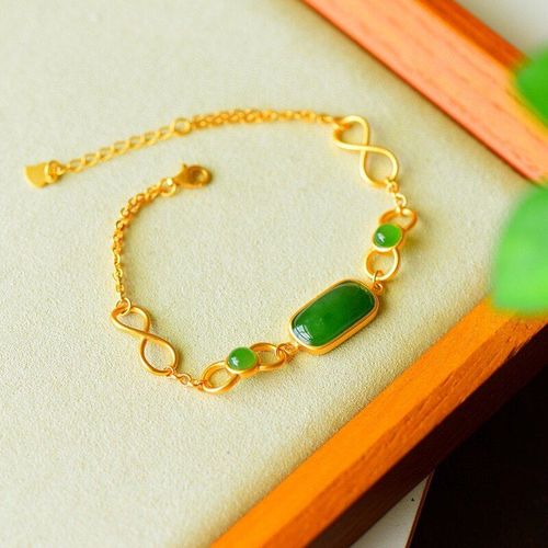 Bracelet En Jaspe Naturel Incrust, Style Chinois, Enroulement Rtro Unique, Breloque Artisanale En Or Ancien, Bijoux De Marque Pour Femmes
