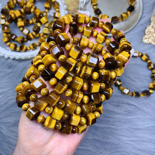Bracelet En Or Naturel 100% Jaune Il De Tigre Pour Hommes Et Femmes, Bijoux En Forme De Cube, Rectangles, Perles 8x8mm, Cristal, Livraison Directe Aaaaa