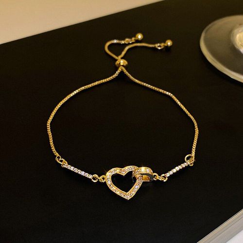 Bracelet En Or Vritable 14k Pour Femme, Bijoux En Cristal En Forme De CUr,  La Mode Corenne, Breloque Brillante En Zircon Aaa, Pour Fte De Mariage, Design Tendance