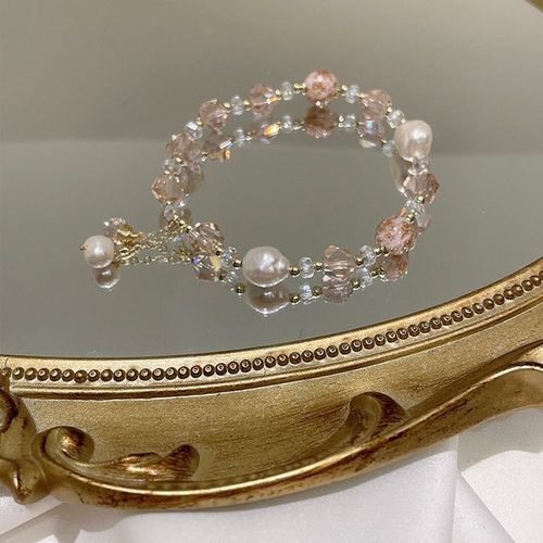 Bracelet En Perles De Cristal Rose Pour Femmes Et Filles, Mode Corenne, Corde lastique, Breloque En Perles D'eau Douce, Bijoux Cadeaux