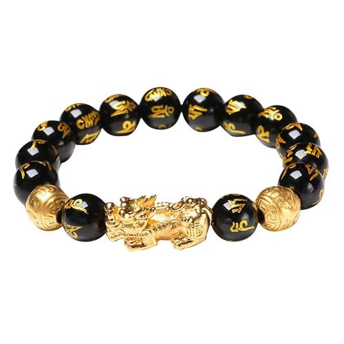 Bracelet En Pierre D'obsidienne Noire Pixiu, Bijoux Mantra  Six Caractres, Breloques Multicolores En Forme De CUr Pour Femmes