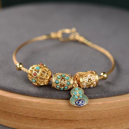 Bracelet En Porcelaine maille Pour Femme, Bijou Cratif Unique, Incrust De Bleu Turquoise Et Jade, Gourde Creuse, Style Palais Rtro