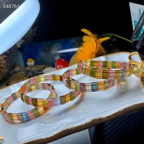 Bracelet En Tourmaline Naturelle Vritable Colore Pour Hommes Et Femmes, Perles Rectangulaires Claires, Cristal Extensible,  La Mode, 9mm, Aaaaa