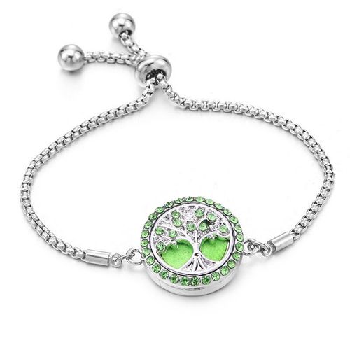 Bracelet En Zircon Vert Arbre De Vie Pour Femmes, Bijou Ajustable, Diffuseur D'huile Essentielle, Mdaillon De Parfum,  La Mode