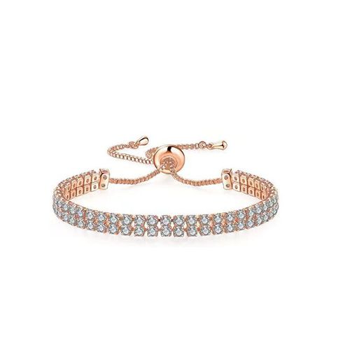 Bracelet Ensemble Blanc Zircon Tennis Pull Bracelet Diamant Simple Range Double Range Diamant Bracelet-Or Rose Double Range