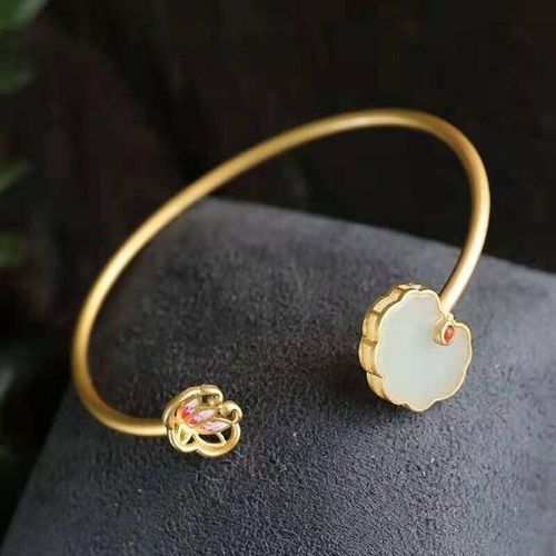 Bracelet Fin Ouvert En Porcelaine Pour Femme, Bijoux En mail Naturel, Jade Hetian, Lotus, Artisanat En Or Ancien, Style Rtro, Exquis
