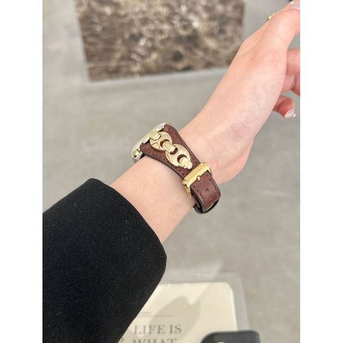 Bracelet Iwatch De Haute Qualit, Style Ancien, En Cuir Vritable, Compatible Avec Apple Watch S10/S9/Se, Applewatch876-Boucle En Mtal En Forme De D - Marron Fonc Dor - (1/2/3 Gnration 42 Mm)/4