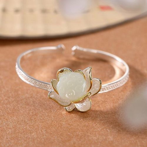 Bracelet Lotus En Calcdoine Blanche Pour Femmes, Nouveau, Naturel Hetian, Breloque Crative Et Ancienne De Style Chinois, Bijoux Ajustables De Marque