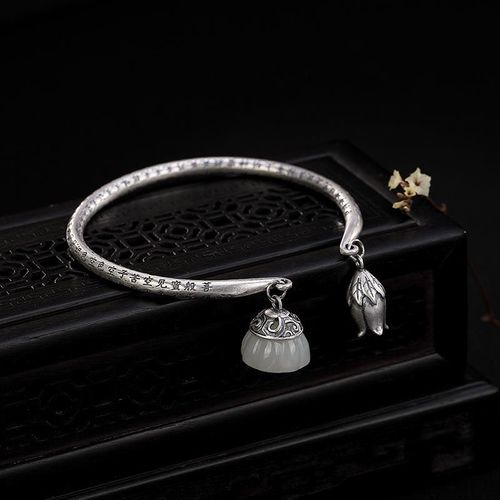 Bracelet Lotus En Calcdoine Hetian Naturelle Incruste, Bijoux De Marque Ajustables, De Style Chinois Rtro Et Palais Classique Pour Femmes, Nouvelle Collection