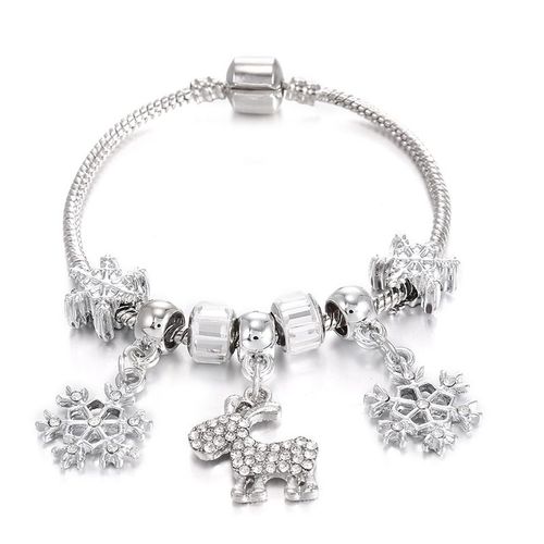 Bracelet Original En Argent  La Mode Avec Breloque Argente En Forme D'lan Et De Flocon De Neige, Chane En Os De Serpent Pour Femmes, Bricolage De Bijoux Cadeau