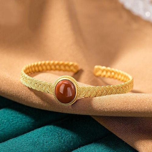 Bracelet Ouvert De Styliste En Tourmaline Rouge Du Sud, En Argent Incrust, Simple Tissage, Mode, Bijoux De Personnalit