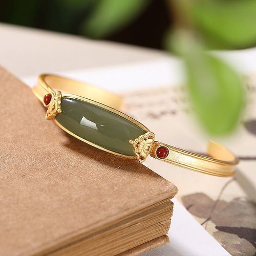 Bracelet Ouvert En Argent Sterling Incrust De Jaspe Htian Naturel, Nouveau Design Rtro, lgant, Bijoux De Marque Pour Femmes