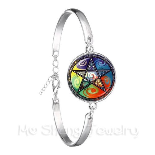Bracelet Pentacle En Argent Plaqu Pour Femmes Et Hommes, Cabochon En Verre, Image De Motif D'arbre De Vie, Cadeau Cratif, 18mm