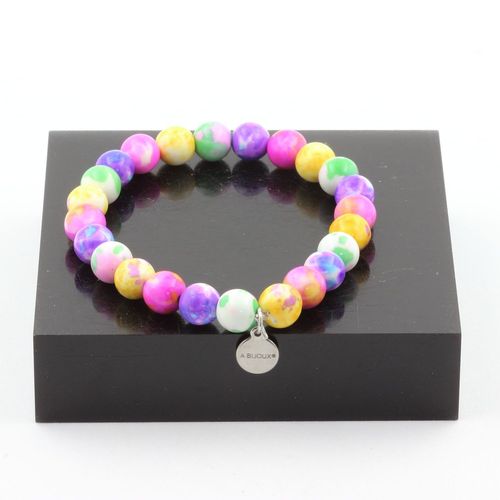 Bracelet Perles Jaspe Jaune Violet + Jaspe Vert Rose + Jaspe Violet Fabriqu En France.