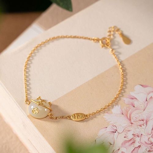 Bracelet Porte-Bonheur En Jade Naturel Hetian Pour Femme, Design Original, Style Chinois, Rtro, Unique, Or Ancien, Breloque Artisanale, Bijoux En Argent