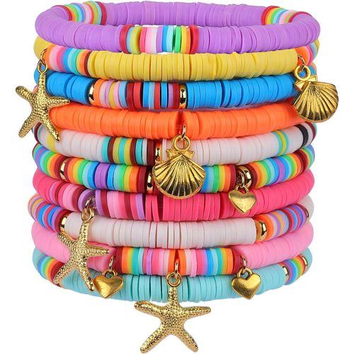 Bracelet Pour Femme En Perles Acryliques Extensibles,Perles En Plastique,Perles Faites  La Main En Argile Polymre Pour Femme,Couleurs Mlanges,Chane D'amiti.[Y1193]