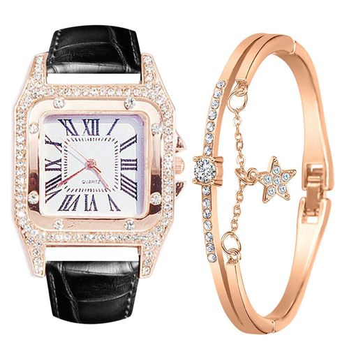 Bracelet Pour Femmes, Cadran Carr, Bracelet Diamant Et toile, Ensemble De Montre  Quartz, En Acier Inoxydable, De Luxe, Dor, tanche,  La Mode