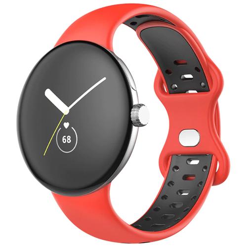 Bracelet Pour Google Pixel Watch Silicone Bicolore Souple Rouge Et Noir