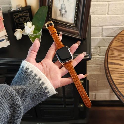 Bracelet Rtro En Cuir Gaufr En Forme De C?ur Ultra-Lger Et Luxueux Pour Apple Watch 9876-Cuir Gaufr En Forme De C?ur - Marron - (1/2/3 Gnration 42 Mm) / 44/45/46/49 Mm Universel