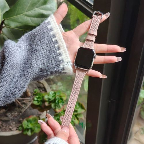 Bracelet Rtro En Cuir Gaufr En Forme De C?ur Ultra-Lger Et Luxueux Pour Apple Watch 9876-Cuir Gaufr En Forme De C?ur - Rose Girly - 38/40/41/(10e Gnration 42 Mm) Universel